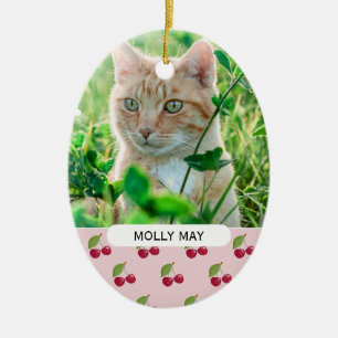 Adorno De Cerámica Patrón de cereza lindo Foto de gato personalizada