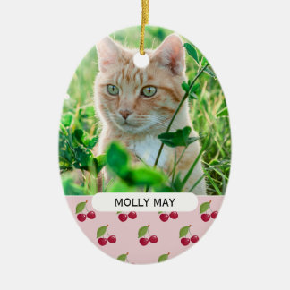 Adorno De Cerámica Patrón de cereza lindo Foto de gato personalizada