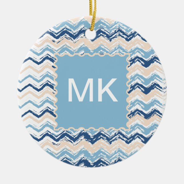 Adorno De Cerámica Patrón de Chevron del Océano Pacífico (Frente)