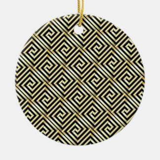 Adorno De Cerámica Patrón de clave griega negro, dorado