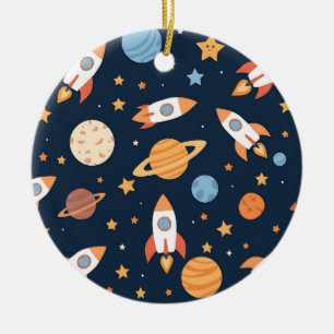 Adorno De Cerámica Patrón de cohetes y planetas del espacio lindo