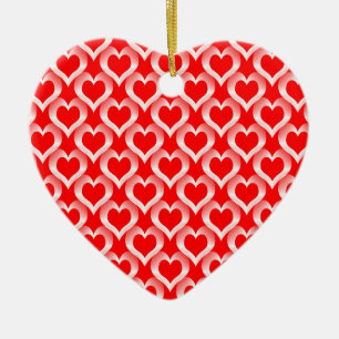 Adorno De Cerámica Patrón de Corazones Blancos Rojos