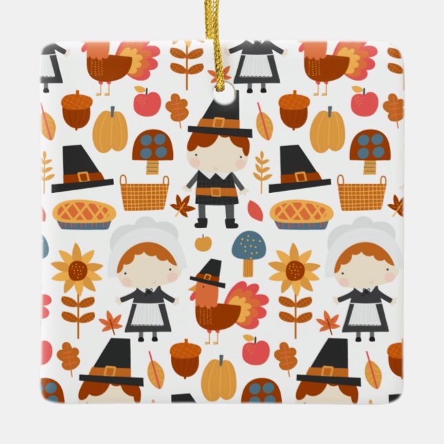 Adorno De Cerámica Patrón de cosecha de peregrinos de Acción de Graci (Anverso)