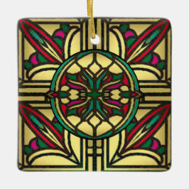 Adorno De Cerámica Patrón de cosecha de vidrio manchado en oro y rojo