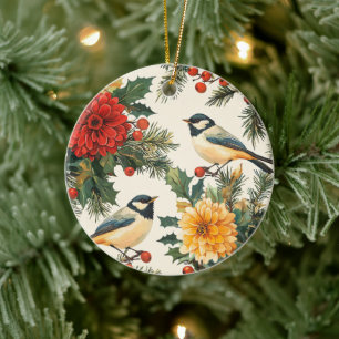 Adorno De Cerámica Patrón de Crema de Navidad de Carbonero Dahlia Car