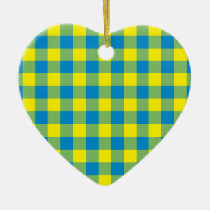 Adorno De Cerámica Patrón de Cuadro Escocés Azul Amarillo Verde