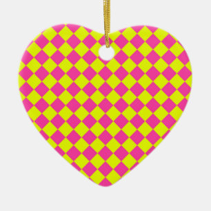 Adorno De Cerámica Patrón de cuadros de diamante rosa amarillo