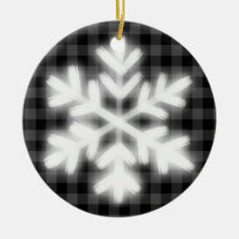 Adorno De Cerámica Patrón de cuadros gris negro rústico copo de nieve