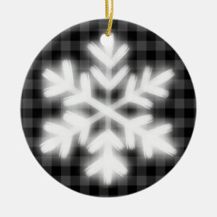 Adorno De Cerámica Patrón de cuadros gris negro rústico copo de nieve