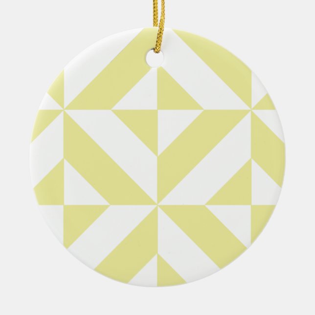 Adorno De Cerámica Patrón de cubo de deco geométrico amarillo pálido (Frente)