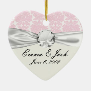 Adorno De Cerámica patrón de damasco blanco y rosa suave