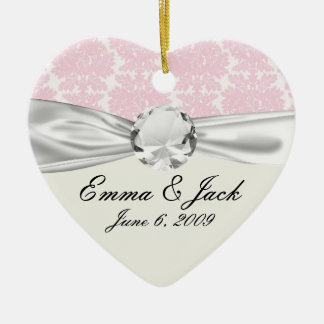 Adorno De Cerámica patrón de damasco blanco y rosa suave