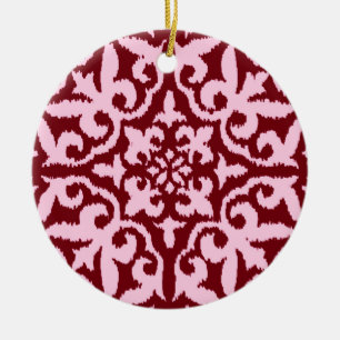 Adorno De Cerámica Patrón de damasco de Ikat - Borgoña y rosa