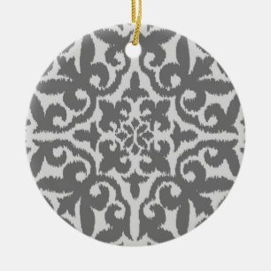 Adorno De Cerámica Patrón de damasco de Ikat - Gris claro y medio