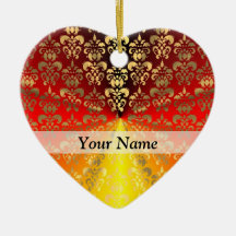 patrón de damasco de oro y naranja