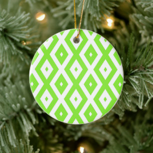 Adorno De Cerámica Patrón de diamante blanco y verde limón