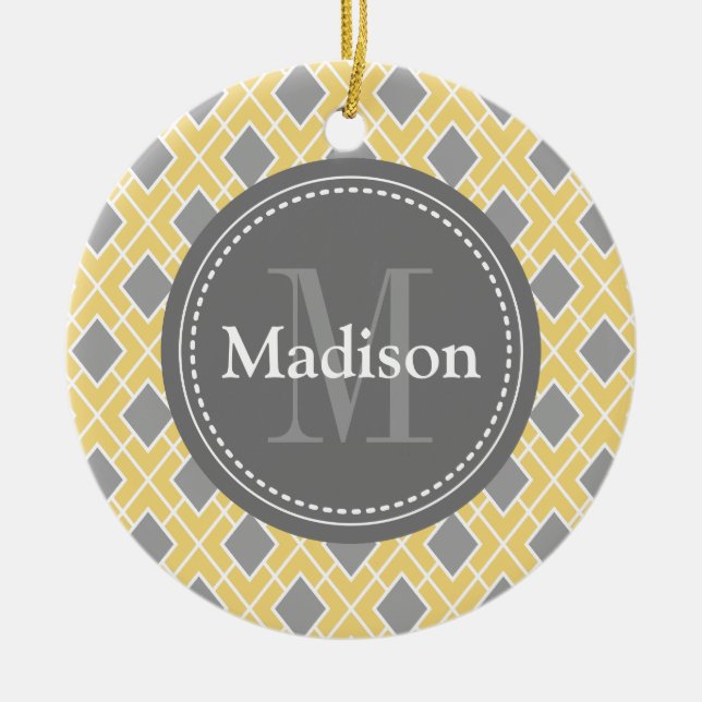 Adorno De Cerámica Patrón de diamante gris amarillo moderno y elegant (Frente)