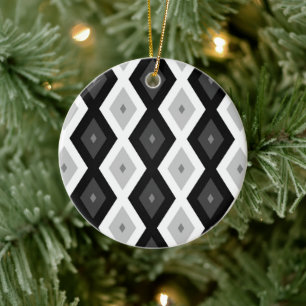 Adorno De Cerámica Patrón de diamante negro, blanco y gris