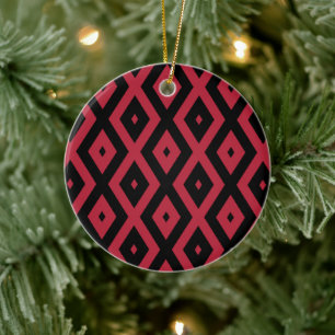 Adorno De Cerámica Patrón de diamante rojo y negro