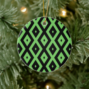 Adorno De Cerámica Patrón de diamante verde limón y negro