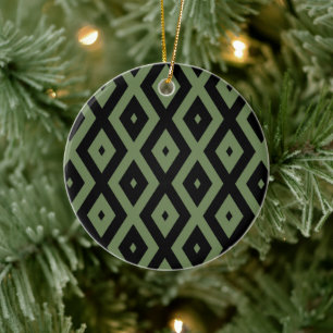 Adorno De Cerámica Patrón de diamante verde oliva y negro