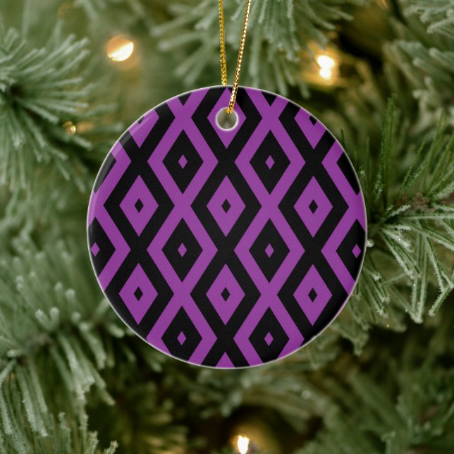 Adorno De Cerámica Patrón de diamantes morado y negro (Árbol)