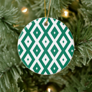 Adorno De Cerámica Patrón de diamantes verdes y blancos de los bosque
