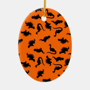 Adorno De Cerámica Patrón de dinosaurio lindo en naranja
