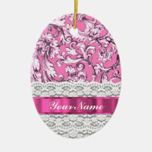 Adorno De Cerámica Patrón de encaje floral rosa