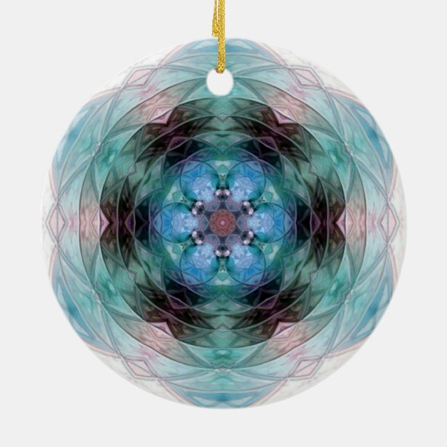 Adorno De Cerámica Patrón de estrella floral verde azul (Atrás)