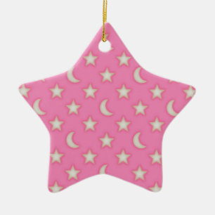 Adorno De Cerámica Patrón de estrellas y lunas rosas