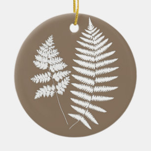 Adorno De Cerámica Patrón de Fern de Woodland, Taupe Tan y Cream