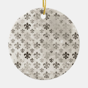 Adorno De Cerámica Patrón De Flor De Lis De Gris Gris Plateado En Pel