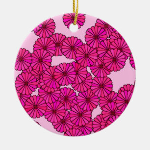 Adorno De Cerámica Patrón de flores Art Deco - magenta sobre rosa