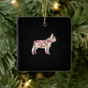 Adorno De Cerámica Patrón de flores Bulldoges franceses regalo de ena