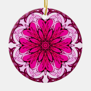 Adorno De Cerámica Patrón de flores geométricas en Borgoña y Magenta