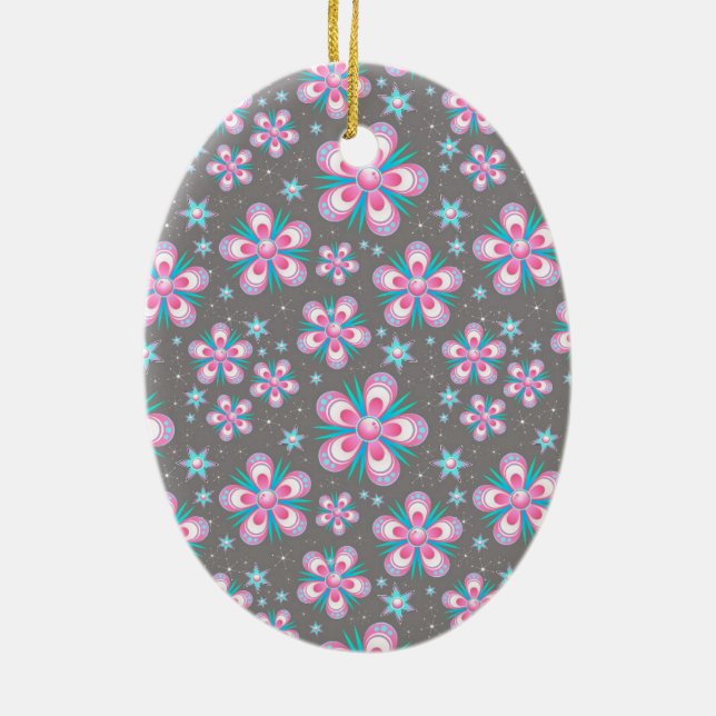 Adorno De Cerámica Patrón de flores rosas dulces de resumen romántico (Atrás)