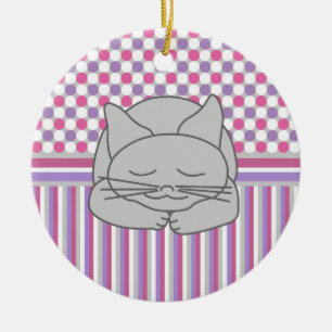 Adorno De Cerámica Patrón de gato gris durmiente