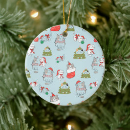 Adorno De Cerámica Patrón de gatos de Navidad lindos – Diseño festivo