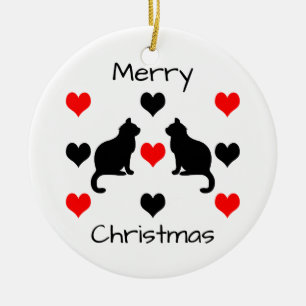 Adorno De Cerámica Patrón de gatos y corazones