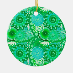 Adorno De Cerámica Patrón de giro fractal, jade, turquesa, aqua