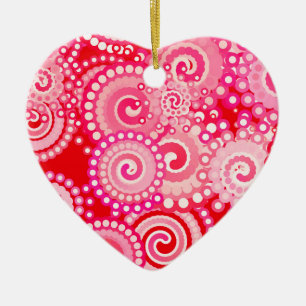 Adorno De Cerámica Patrón de giro fractal, rojo y rosa caliente