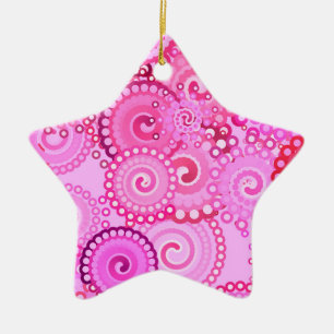Adorno De Cerámica Patrón de giro fractal, rosa y fucsia