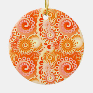Adorno De Cerámica Patrón de giro fractal, tonos de naranja de coral