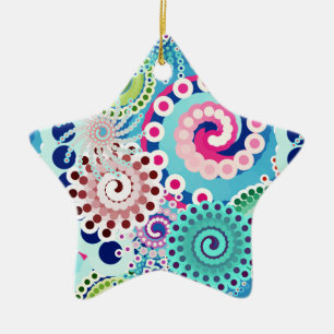 Adorno De Cerámica Patrón de giro fractal, turquesa, rosa, múltiple