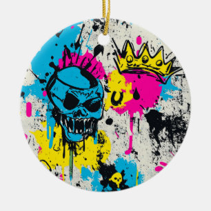 Adorno De Cerámica Patrón de graffiti con colores de neón y grunge ur