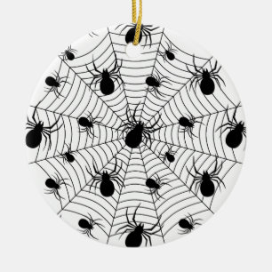 Adorno De Cerámica Patrón de halloween de arañas blancas negras