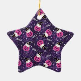 Adorno De Cerámica Patrón de Halloween de gatos y calabazas