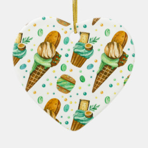 Adorno De Cerámica Patrón de helado con helado de menta y caramelo