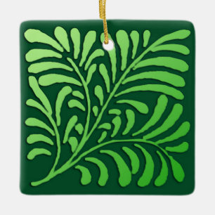 Adorno De Cerámica Patrón de helecho art decó - tonos verdes